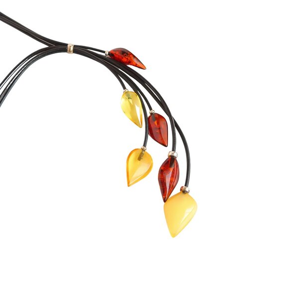 Amber Statement Necklace-Layered Leaf Design - Picture 3 of 5